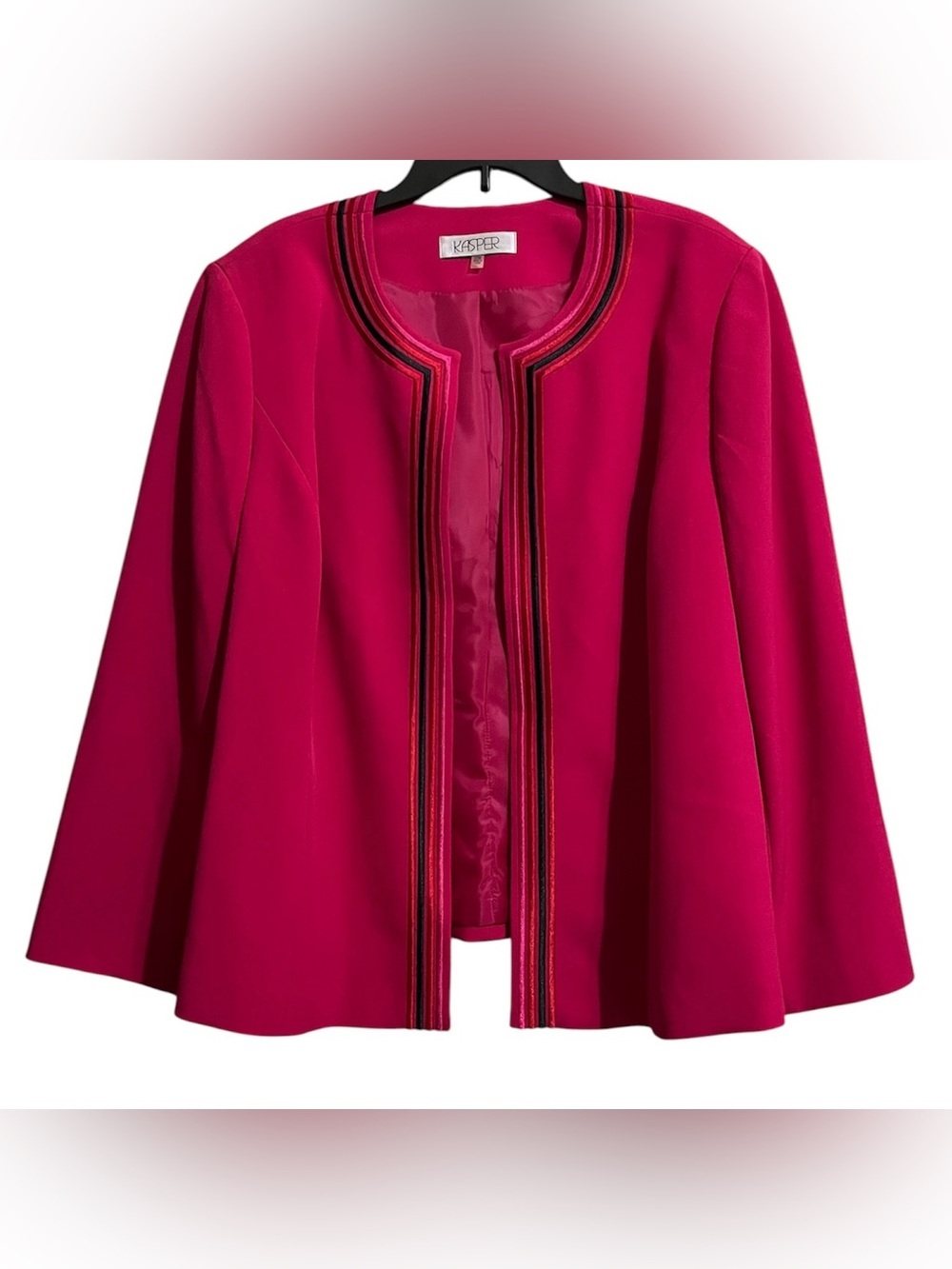 NWT KASPER Embroidery Trim Magenta Open Front Blazer Jacket Office Church 22